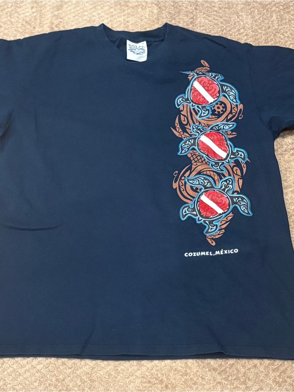 Vintage 90s Dolfy Cozumel Mexico Scuba Diving Sea Turtle T Shirt - L